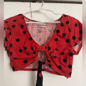 Women’s Red and Black Polka Dot Crop Tee
